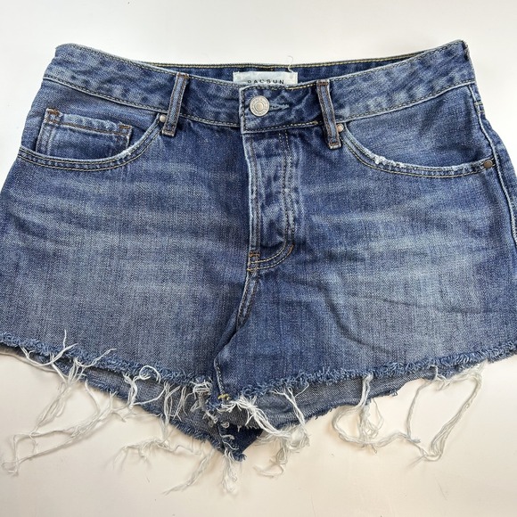 PacSun Pants - Pacsun Mid Rise Denim Jean Short Size 26 Button Fly 2" Inseam 28" Waist Med Wash
